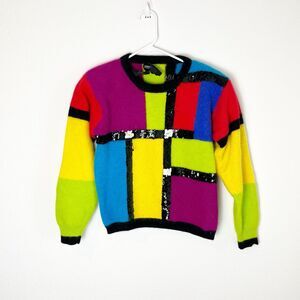 Vintage Color Block Sweater Spree International Lambwool 90’ Mondrian Medium